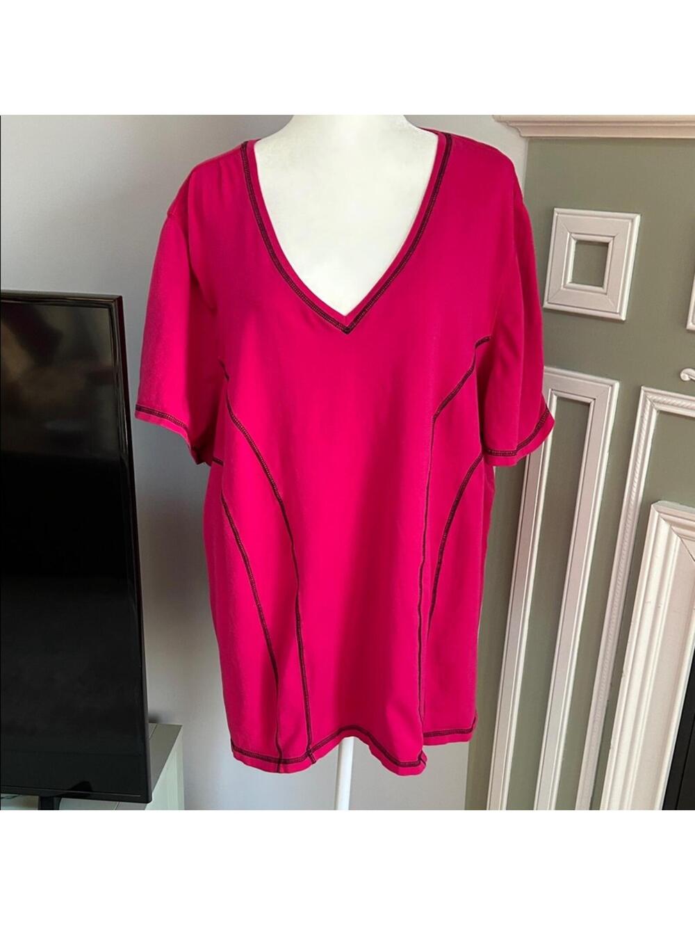 Fashion Bug Fuchsia V-Neck Short Sleeve Top